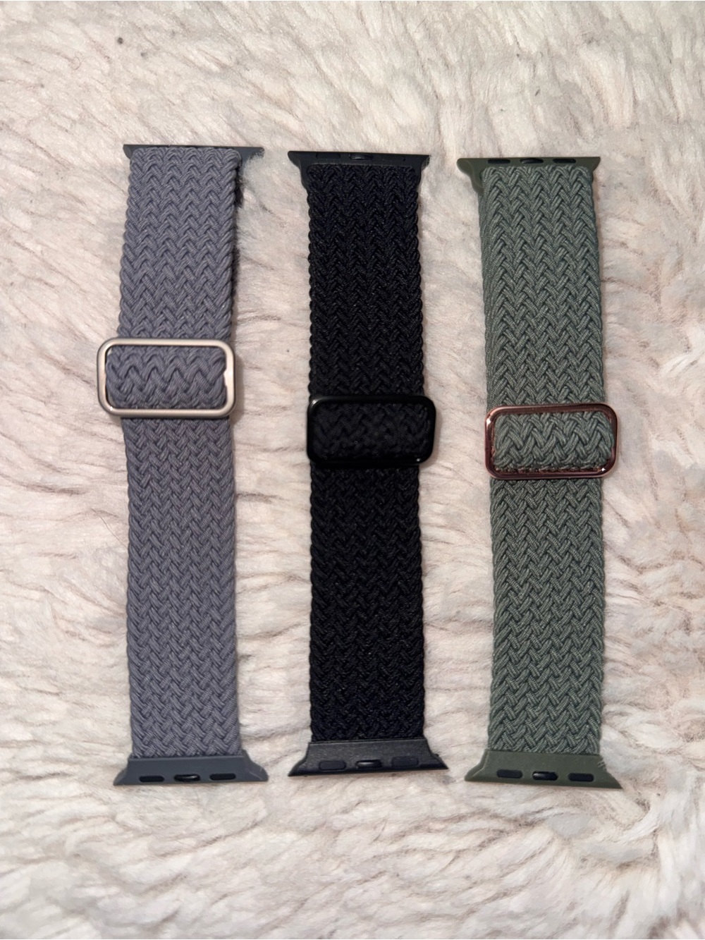 Sage Green, Grey, And Black Braided Strech Fabric Apple Watch Bands 40 mm